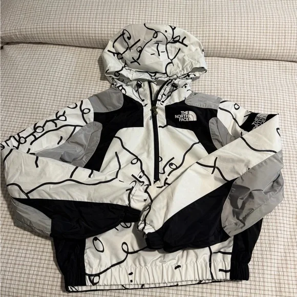 The North Face White, Black & Gray Graphic Hooded Bomber Jacket - Picture 3 of 14